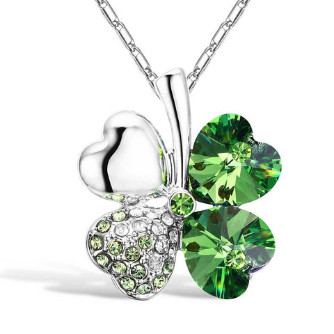 GREEN FOUR HEART CLOVER NECKLACE
