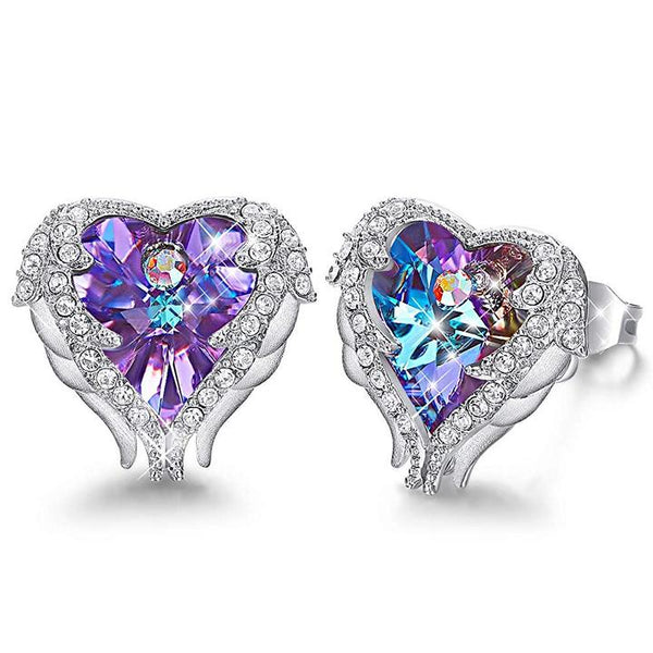 PURPLE HEART & WING EARRINGS