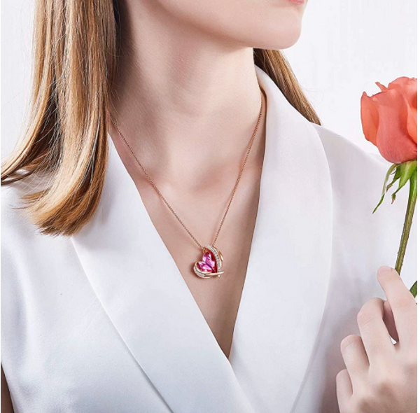 PINK & ROSE GOLD ANGEL HEART NECKLACE