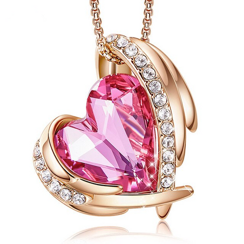 PINK & ROSE GOLD ANGEL HEART NECKLACE
